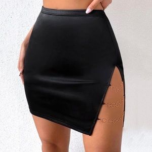 Gold Chain Linked High Waisted Slit Skirt